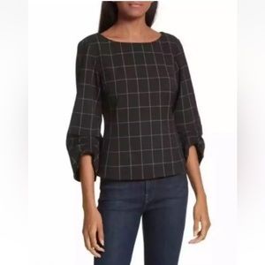 TiBi WindowPane Plaid Ruched Cuff Blouse - Size 2